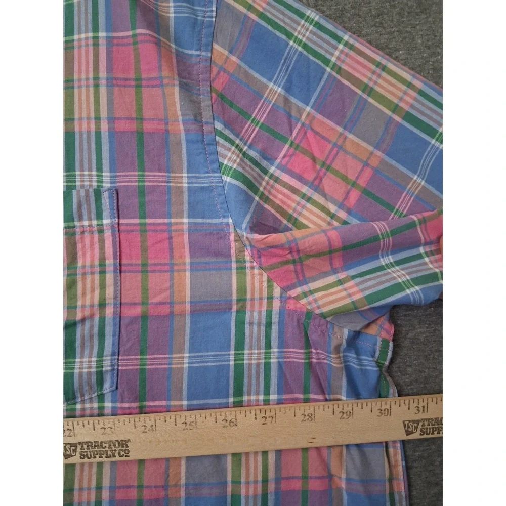 Lands End Mens Shirt 3XLT Blue Multi Plaid Coastal Resort 100% Cotton Spring‎